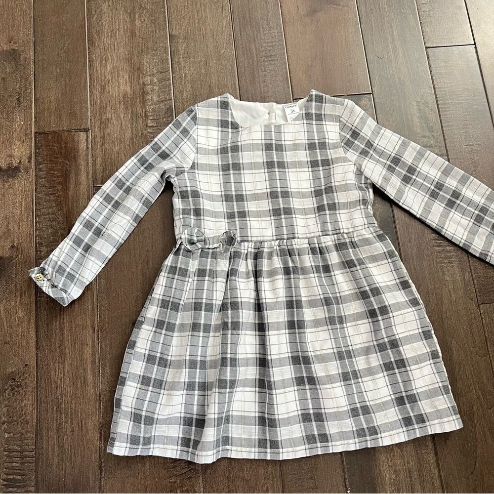 Carter’s Gray White Tartan Plaid Print Dress Toddler Girls 3T Holiday Formal